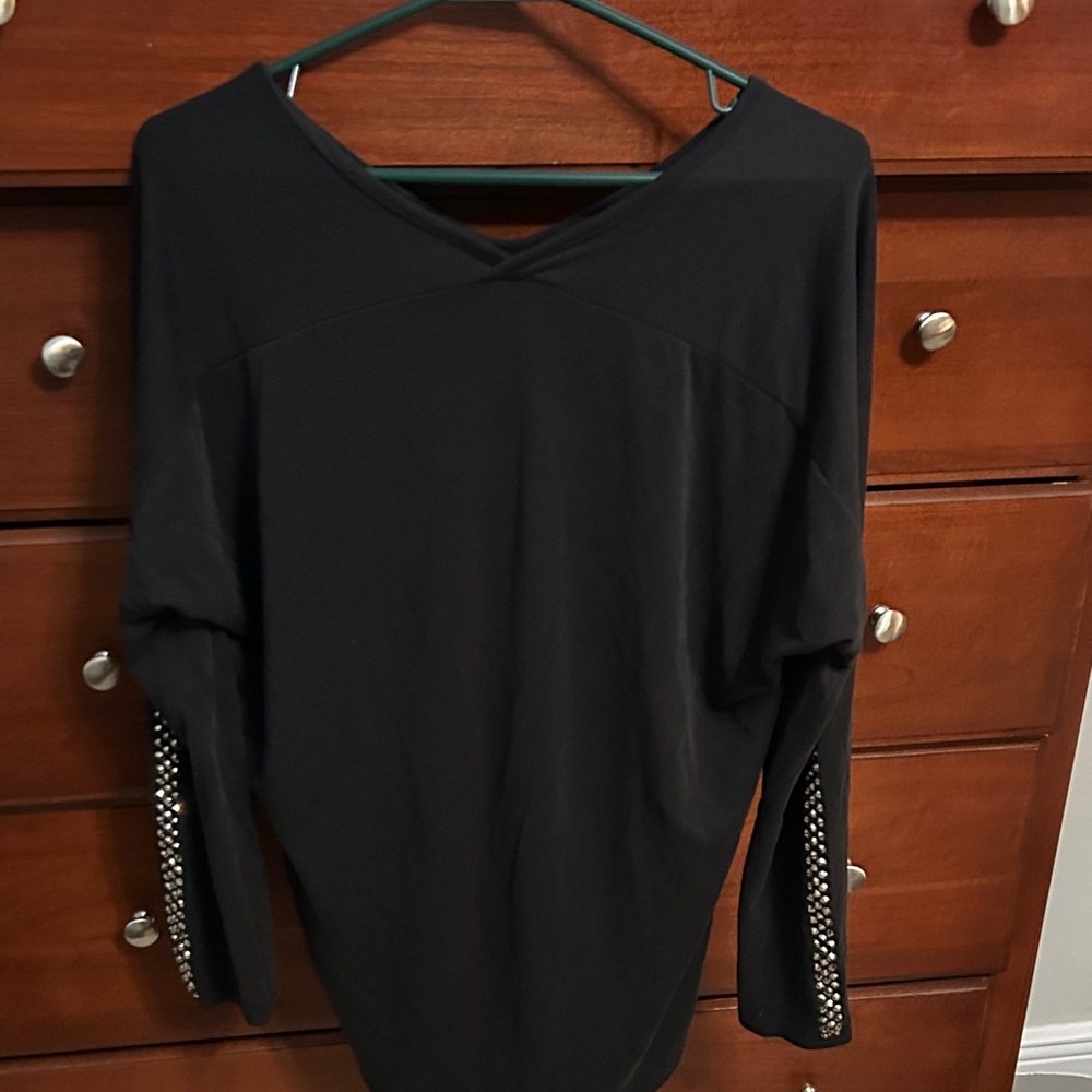 Black Long Sleeve Top with Studded Sleeves